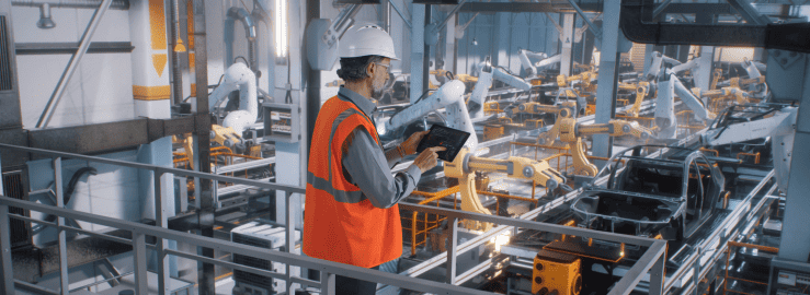Man in safety gear in industrial setting