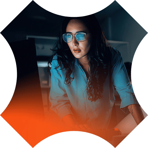 arnold™ AI by enosix - woman looking innto computer